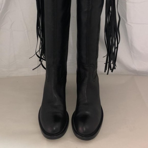 37.5/7.5❤️GUCCI Black Leather Devendra Over the knee High Riding Biker Boots - Picture 1 of 17